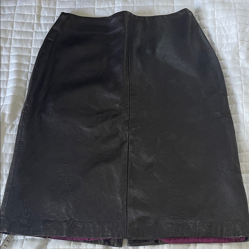 Ann Taylor Brown Embossed Leather Pencil Skirt